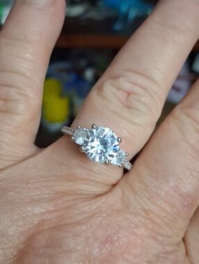 Approx 1 Carat CZ Cluster Engagement Ring in Sterling Silver Size 7